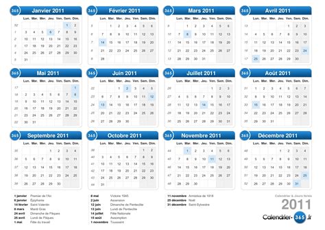 calendrier année 2011.